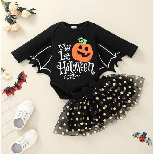 2021 Baby Girl Clothing Sets Newborn Infant Kids Girls Romper Set Bat Romper Tops + Mini Tulle Tutu Skirts Outfits Set