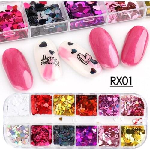 Nail Sequins 3D Love Heart Nail Decoration Holographic Glitter Flakes Sequins Body Nail Art Paillette 12 Colors