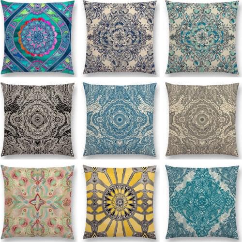 Boho Art Flower Gorgeous Floral Diamond Doodle Botanical Nature Moroccan Pattern Mandala Cushion Cover Sofa Throw Pillow Case