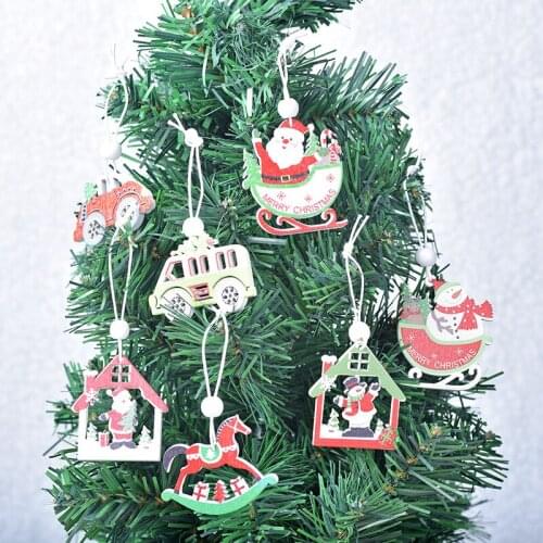 12pcs/box Christmas Car Wooden Pendants Xmas Tree Hanging Ornaments Christmas Decorations For Home Kids Gift Decor