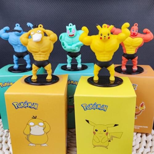 Pokemon Anime Figure Fidget Toys Kawaii Keychain Pikachu Psyduck Squirtle Bulbasaur Spoof Muscular Hunk Pop it Doll
