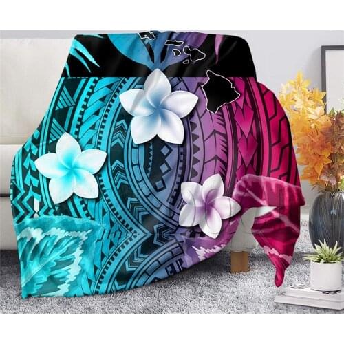 Hawaiian Blanket Polynesian Tribal Hibiscus Printed Flannel Blanket for Bed Home Decoration Fashion Office Throws Blanket