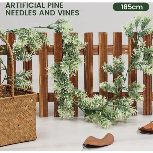 2 pcs 185cm Artificial Plant Rattan Pine Needle Garland Wall Hanging Vine For Home Garden Party Wedding Wall Christmas Decor