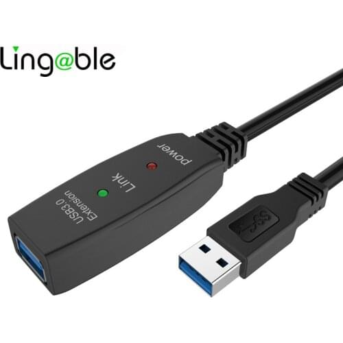 Lingable USB 3.0 Extension Cable 5M USB3.0 Active Repeater A Male to A Female Long Cables With Signal Booster Chips DC-Jack