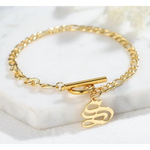 Old English Punk Charm Classic Letter Bracelet Stainless Steel Charm Wholesale A-Z Alphabet DIY Jewelry Bracelet Necklace Making