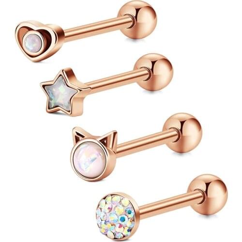 Tongue Rings for Women 4pcs 14G Stainless Steel Opal Crystal Ferido Nipple Ring 16mm 5/8" Tongue Piercing Barbell