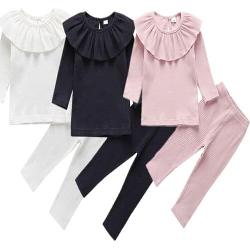 Baby Boys Girls Ribbed Termal Clothing Set Kids Pajamas Set Children Solid Black Suits Baby Girl Clothes 2021 New