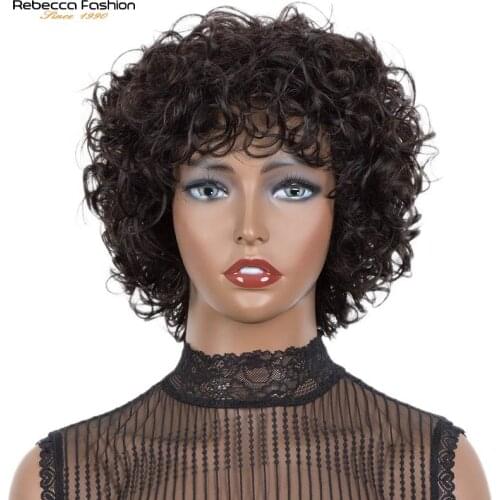 Rebecca Short Curly Human Hair Wigs For Women Full Mechanism Made Wig Brazilian Human Hair Short Curly Bob Wig Cheap Wig Natural