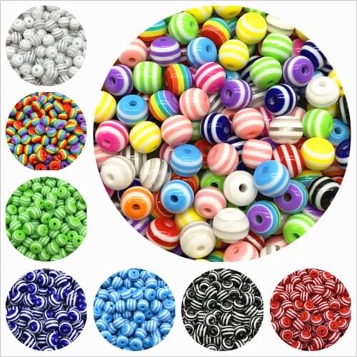 6mm 8mm 10mm Stripe Resin Beads Round Shape Spacer Beads For Jewelry Making DIY Charm Bracelet Necklace