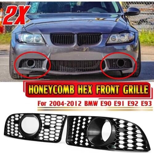 M3 Style Car Front Bumper Fog Light Grille HONEYCOMB HEX Grill Fog Lamp Cover Hoods for BMW E90 E91 E92 E93 2004-2012