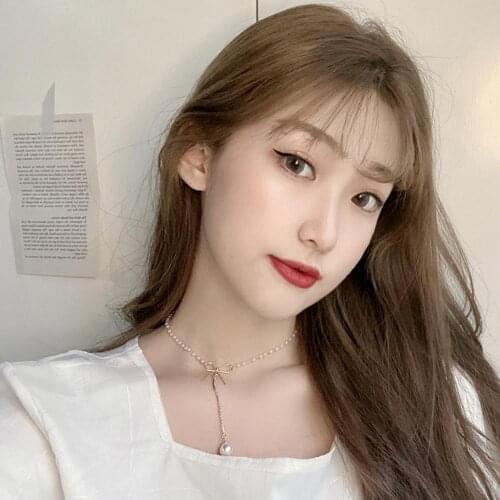 Sweet Elegant Bow Long Pendant Pearl Clavicle Chain Necklace Fashion Simple Elegant Flash Zircon Pendant Clavicle Chain Necklace