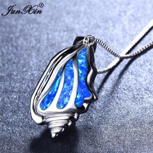 Cute Female Conch Pendants Necklaces Fashion silver color Jewelry Boho Blue White Fire Opal Necklaces For Women