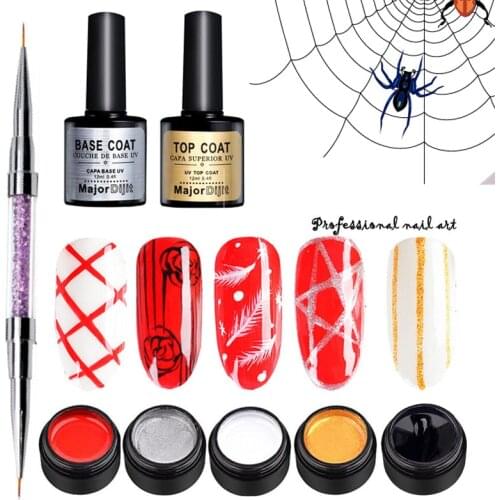 8pcNail Art Painted Gel Liner Pulling Silk Spider Drawing Painted Wire Soak Off UV Gel Top&Base Coat nail Nail Polish kit