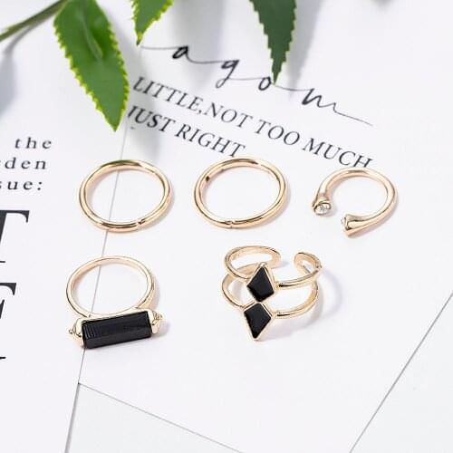 5Pcs Black Simple Finger Knuckle Ring Set New Fashion Style Beautiful Hollow Midi Joint Rings Lot Women Vintage Jewelry 2021