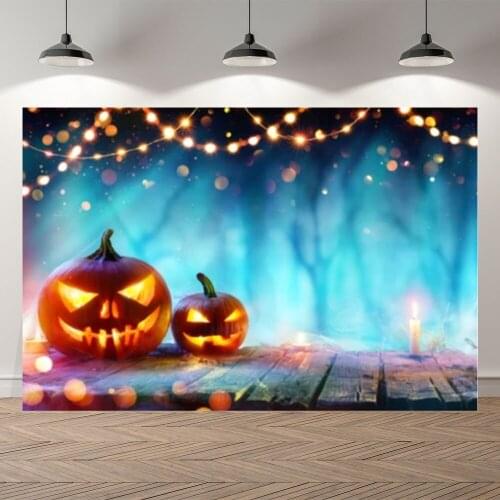 Neoback Halloween Party Light Candle Pumpkin Monster Flag Photography Background Photographic Backdrop For Photo Studio Shoot