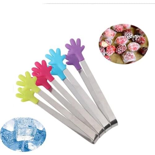 Stainless Steel Mini Ice Cube Clip Ice Tong Barbecue Bread Fruit Clip Food Picnic Kitchen Party Serving Silicone Handle Clip