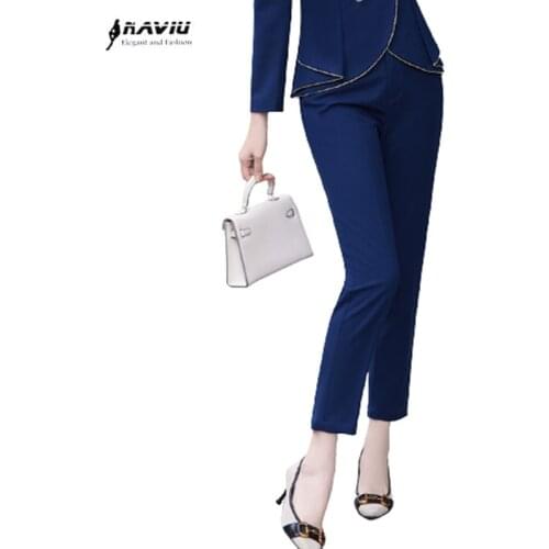 Black White 2021New Autumn Fashion High Quality Women Trousers Plus Size Formal Office Pants Slim Style Pencil