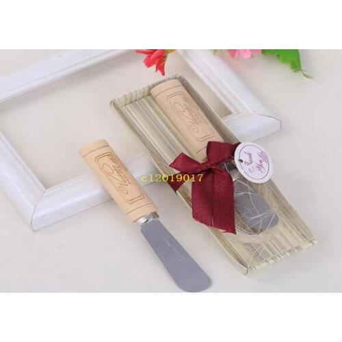 Stainless Steel Spreader with Wine Cork Handle Butter Knife Wedding Favor Gifts with Box
