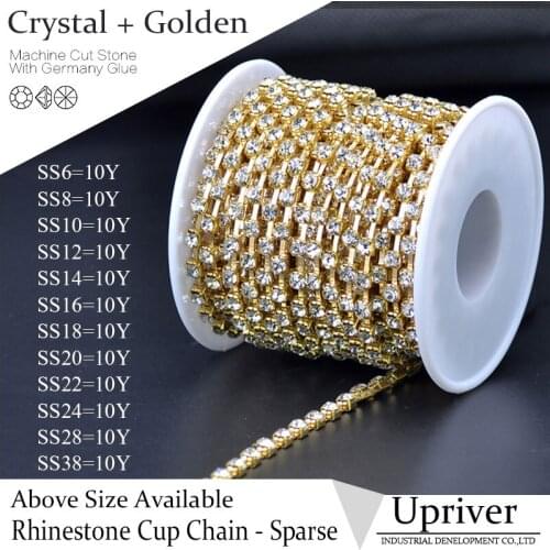 Wholesale Bright High Quality Sparse Claw Golden Base SS28 Crystal Rhinestone Cup Chain For Wedding Dress