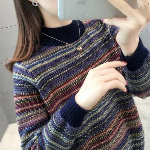 Autumn Winter Turtleneck Women Sweaters Fashion Vintage Loose Knitted Pullover Sweater Thick Plus cashmere Casual Female Jumper