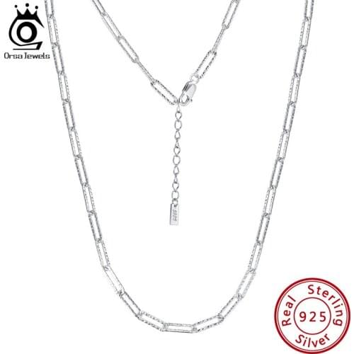 ORSA JEWELS Real 925 Sterling Silver Italian Handmade 3.5mm Paperclip Link Hammered Chain Necklace for Women Fine Jewelry SC59