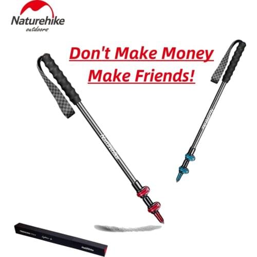 Naturehike 136g Walking Stick Carbon Fiber Telescopic External Lock 3-section Pole Portable Hiking Trekking Equipment