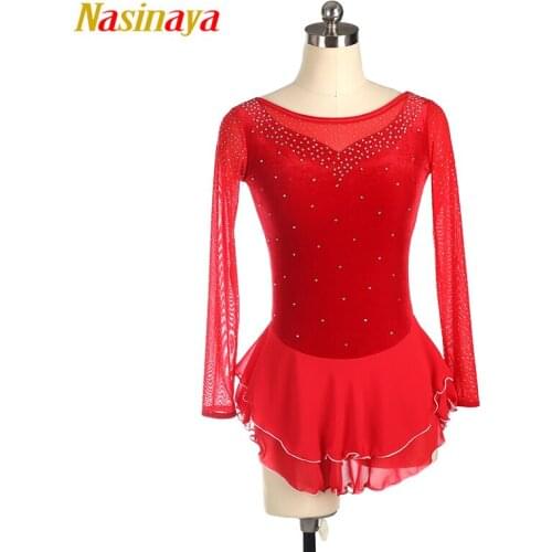 Nasinaya Figure Skating Dress Customized Competition Ice Skating Skirt for Girl Women Kids Gymnastics Performance Velvet