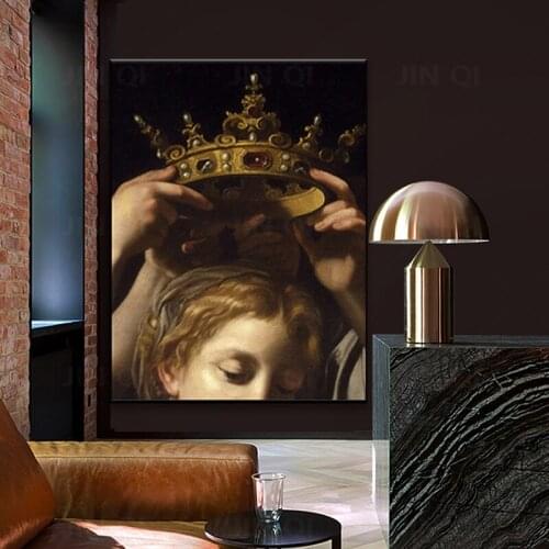 Woman Crown Portrait Altered Art Prints Antique Wall Picture Vintage Poster Gallery Decoration Eclectic Wall Art Canvas Painting