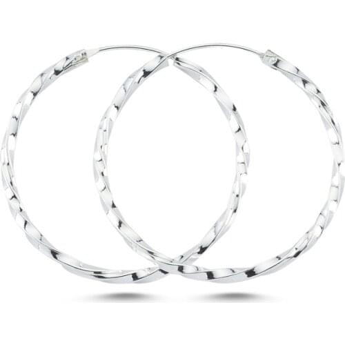 Silver 925 Sterling 40mm Auger Ring Earrings