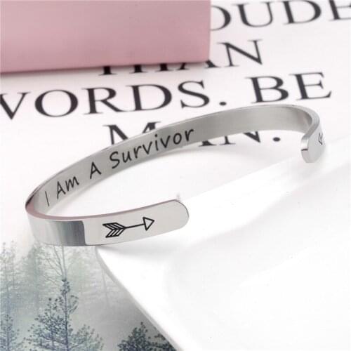 Wide 6mm Cuff Trendy Keep Going I Am A Survivor Bracelets Titanium Encouragement Bangle For Men Jewelry
