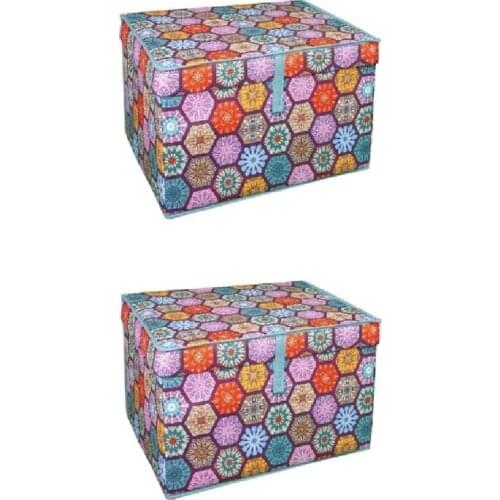 2 pcs Alaçatı Style Fabric Foldable Multi-Purpose Box Storage Bag Quilt Pillow Blanket Clothes Clothes Organizer Storage Layout