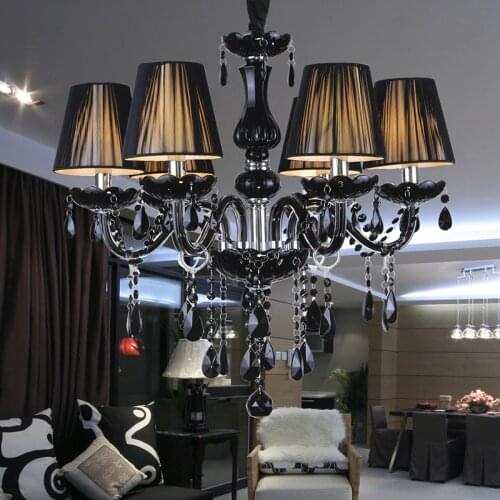 Modern Black Crystal Chandelier Lampshades Antique Brass Chandeliers Lustres De Sala Moderno Dining Room Chandlier Lights