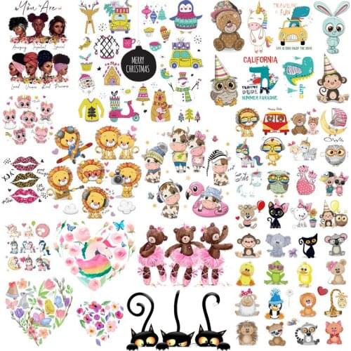 Animal Heat Transfer Cute Patch Iron On Transfer For Clothing Anime Stripes Thermal Stickers On Clothing Thermoadhesive Patches
