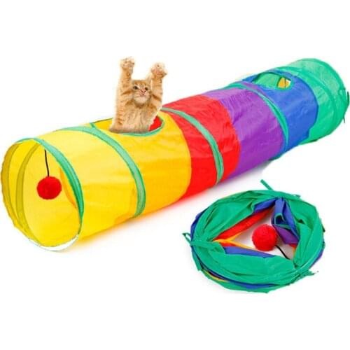 Funny Pet Cave Tunnel Cat Play Rainbow Rabbit Tunnel Creative Foldable 2 Holes Kitten Bulk Toys Household Dog Training Tools