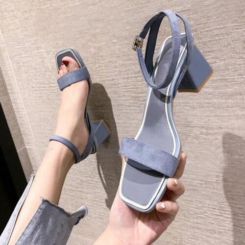 Summer Concise gladiator sandals women shoes pumps buckle strap modern sandales square toe thick high heels sandalias mujer 2021