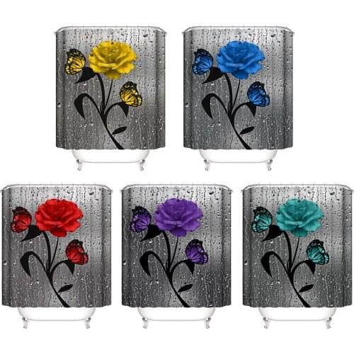 Colorful Rose Print 3D Shower Curtain Waterproof Polyester Bathroom Curtain Anti-slip Bath Mat Set Toilet Rugs Carpet Home Decor