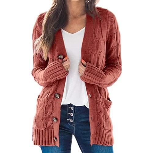 2021 fashion autumn and winter new womens European and American casual cardigan jacket solid color twist button sweater