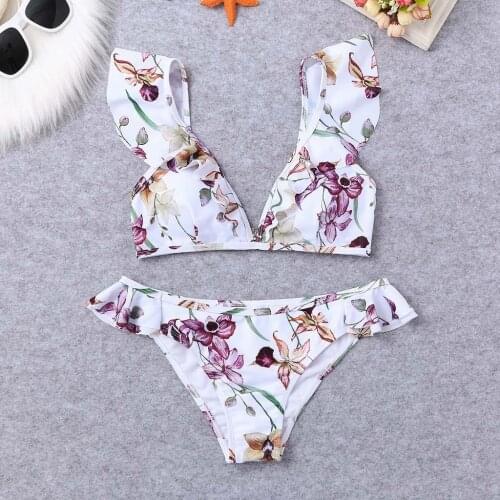 2021 Women Two Pieces Swimwear New Floral Print Push Up Bikini Set Beach Bathing Suits Brazilian Swimsuits Beachwear Biquini