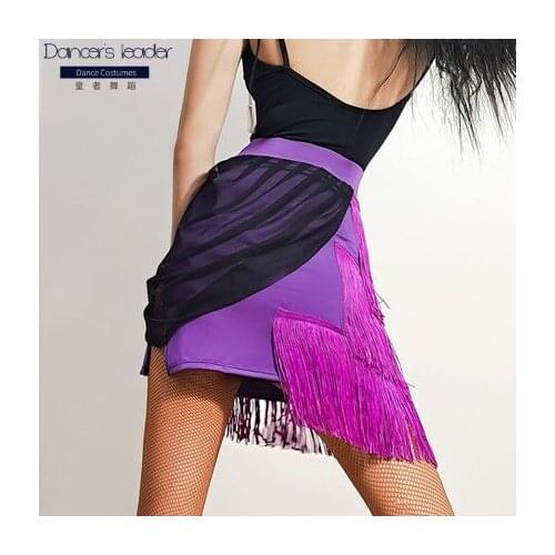 Womens Latin Dance Dress Skirt Sexy Latin Fringed Tassels Skirt Irregular V-Shape Dance Dress Red Blue Black Big Size