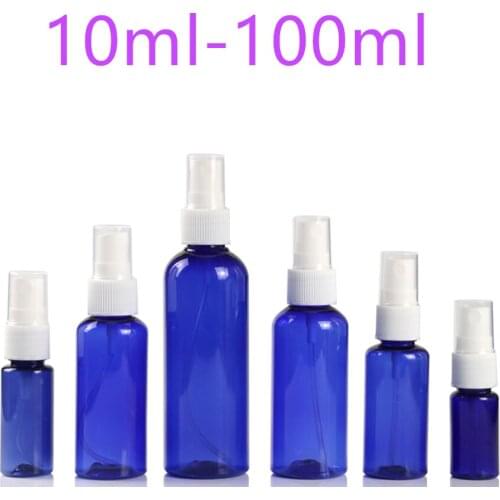 100pcs/lot Blue Refillable Bottles Travel Plastic Perfume Atomizer Empty Small Spray Bottle 10/20/30/50/60/100ml