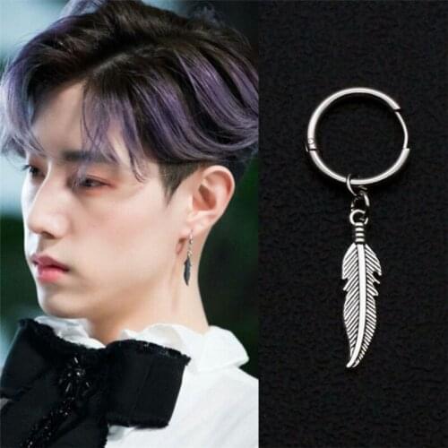 2021 Punk Retro Feather Earrings Fashion Men Silver Plated Hip Hop Rock Accessories Fashion Men Motorcycle Party Jewelry