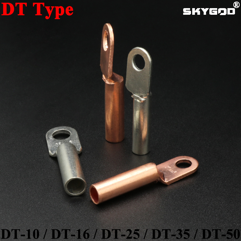DT-10 DT-16 DT-25 DT-35 Wire Terminal Copper Crimp Splice Silver Tin Plated Block Bare Bolt Hole Nose Tube LUG Cable Connector