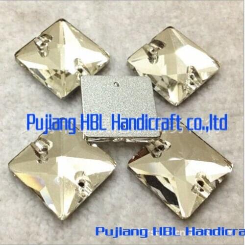 8mm 10mm 12mm 14mm 16mm 22mm White Strass Crystal Glass Square Sew On Stone Buttons Flatback Rhinestones With 2 Holes