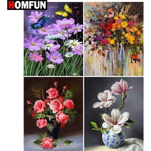 HOMFUN Diamond Embroidery "Flower butterfly" Pattern DIY 5D Diamond Painting Needlework Cross Stitch Full Drill Painting