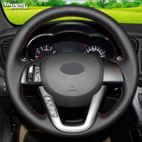Shining wheat Black Genuine Leather Steering Wheel Cover for Kia K5 2011 2012 2013 Kia Optima
