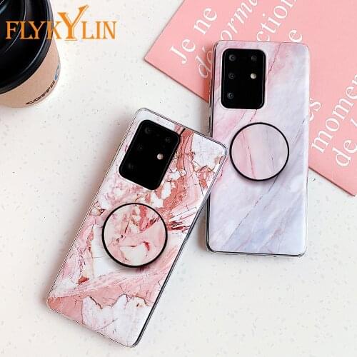 FLYKYLIN Holder Stand Marble Case For Samsung A51 A71 A40 A50 S20 Plus S21 Ultra FE Back Cover IMD Soft Silicone Phone Coque