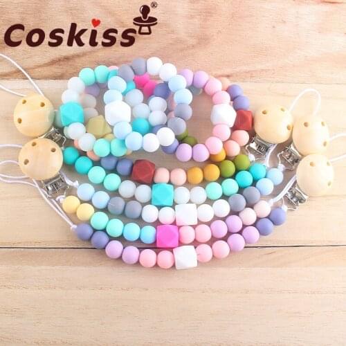 Coskiss 1set Baby Nipple Dummy Holder Silicone Food Grade Silicone Beads Bracelet Pacifier Chain Clip Set Infant Teether