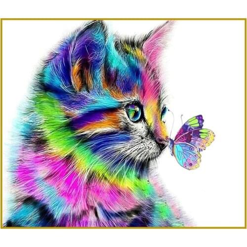 DOHAWIZS 2021 New Diamond Mosaic Anime Colour Cat Portrait Full 100% Diamond Painting Butterfly DIY Cross Stitch Kit Wall Decor
