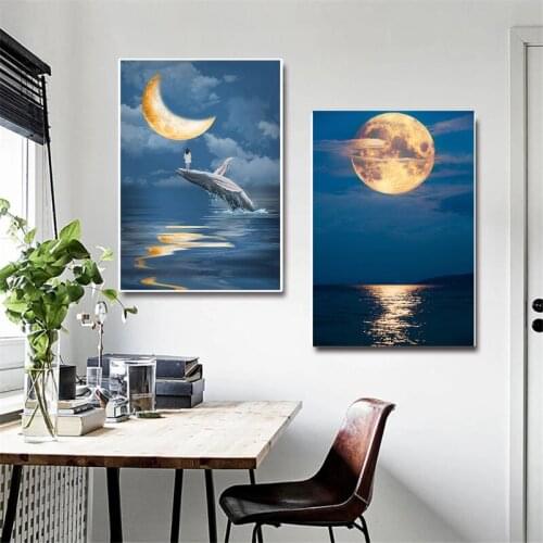Canvas Painting Posters and Prints Modern Seascapes Girl with Dolphin Wall Art Picture for Living Room Home Decoration Cuadros