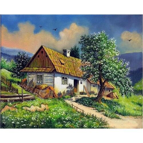 Painting By Numbers DIY Dropshipping 50x65 60x75cm Valley Country Cottage Scenery DIY Canvas Wedding Decoration Art Picture Gift
